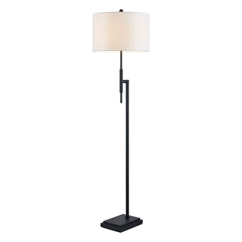 KAWOTI Modern Sleek 64.63'' Floor Lamp with White Drum Shade - Black