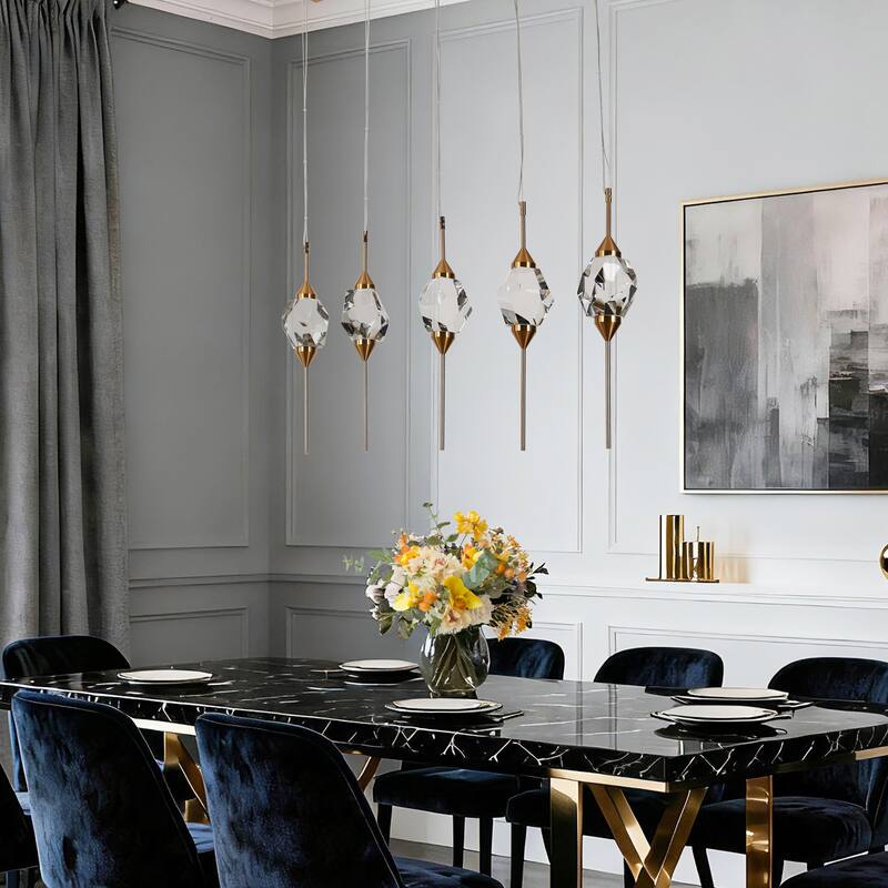 Modern Gold LED 5-Light Crystal Island Chandelier for Kitchen Island - 35.8" W x 17.3" H x 4" D