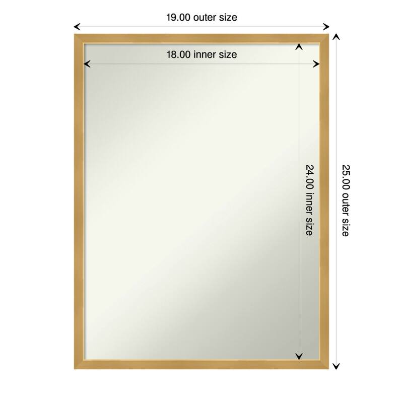 Non-Beveled Wood Bathroom Wall Mirror - Svelte Polished Gold Frame - 19 x 25 in - Svelte Polished Gold