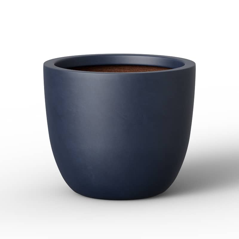Tall Round Concrete Planter Plant Pot with Drainage Hole - 18 x 17 in - Navy blue(Enhanced Interior)