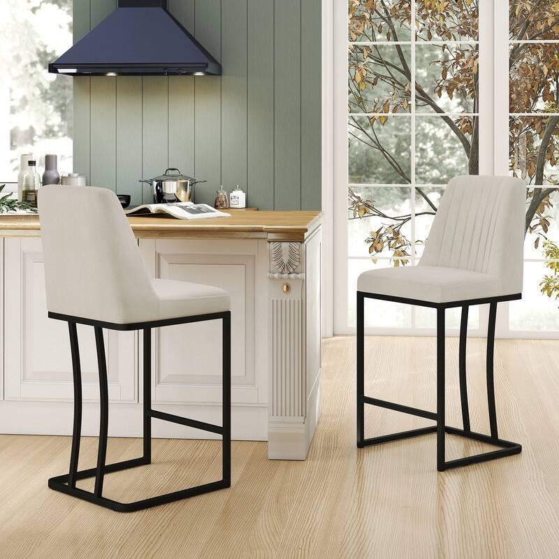 24.8 Inches Modern Cushion Counter Height Bar Stools with Metal Frame Set of 2