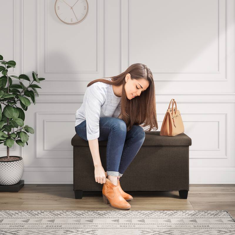 Empyrean Tuffted Folding Foot Rest Storage Ottoman Bench with Storage Bins