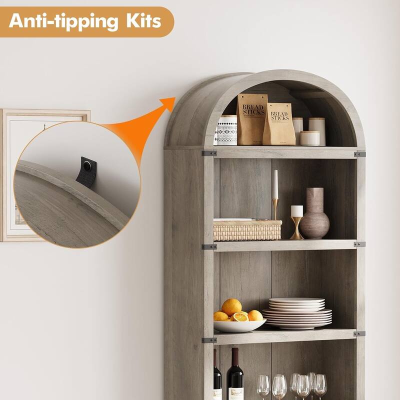 71.65" Tall Farmhouse 5-Tier Arched Bookcase, Display Storage Shelf - N/A