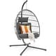 preview thumbnail 1 of 5, Hanging Egg Swing Chair with Stand, Patio Wicker Hammock Egg Swing with Cushion - 39x39x77in Grey