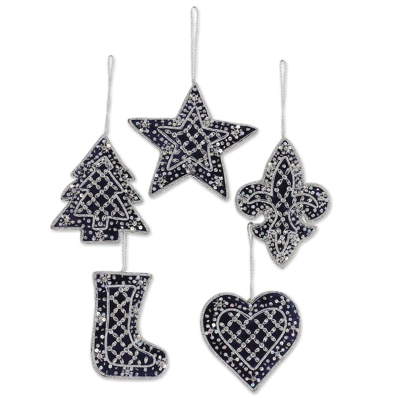 NOVICA Navy Christmas, Beaded ornaments (set of 5)