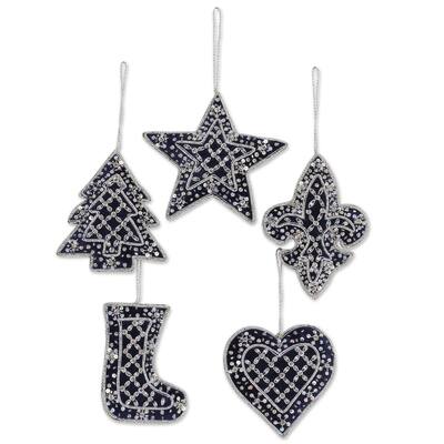 NOVICA Navy Christmas, Beaded ornaments (set of 5)