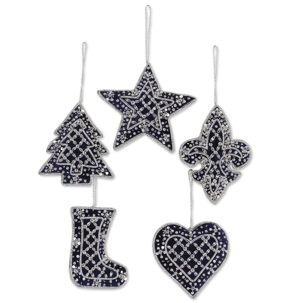 NOVICA Navy Christmas, Beaded ornaments (set of 5)