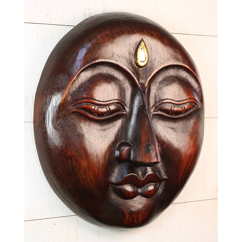 Wooden Moon Face Wall Art Hand Carved Crescent Moon Mask, Rustic Boho Home Decor Accent