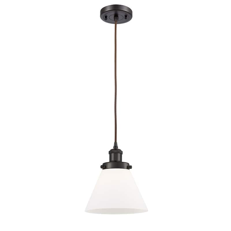 Innovations Lighting Large Cone 8" Wide Mini Pendant - Cord Hung - Oil Rubbed Bronze / Matte White