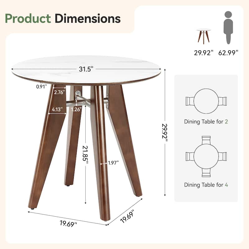 31.5" Modern Round Dining Table, Sintered Stone Kitchen Table