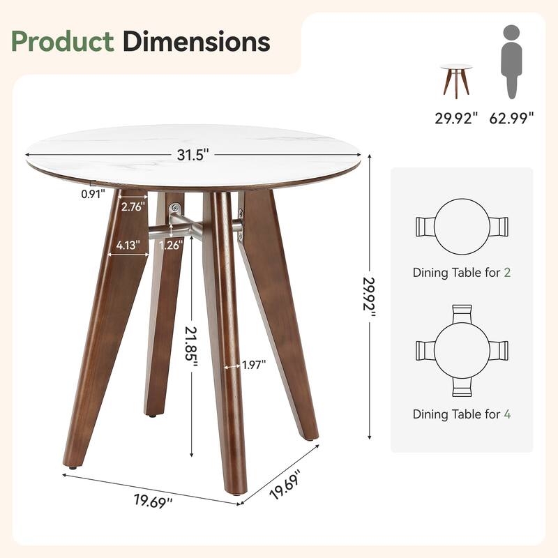 Modern Round Dining Table, 31.5" Sintered Stone Kitchen Table