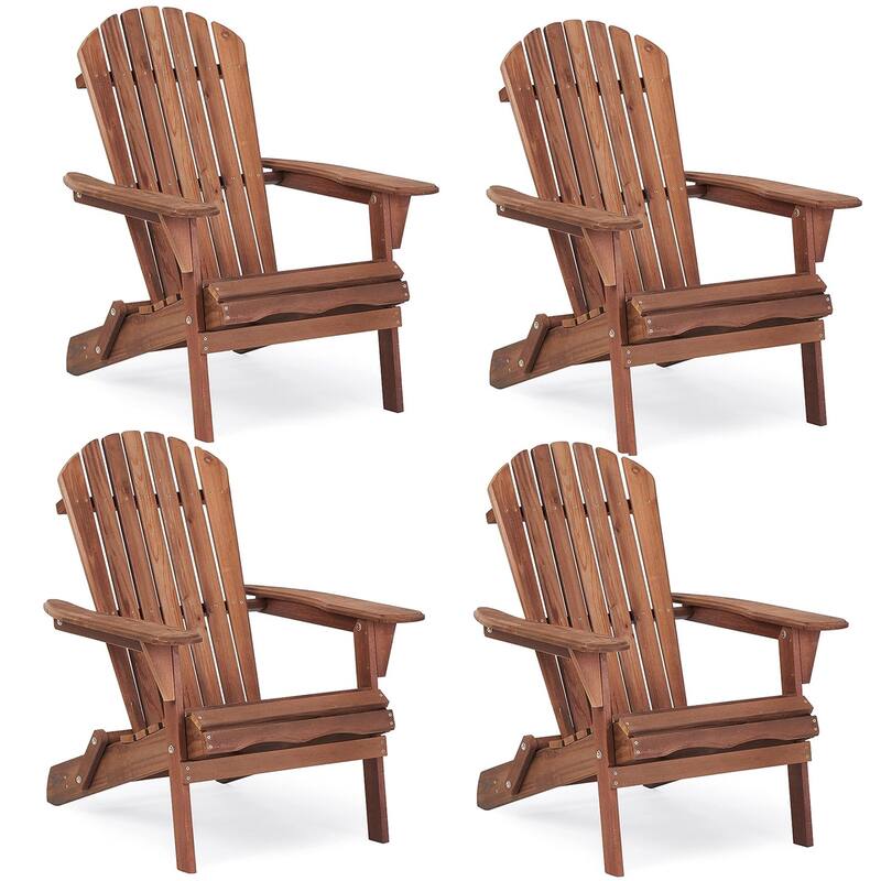 Wooden Outdoor Folding Adirondack Chair Set of 2/4 Wood Lounge Patio Chair for Garden,Half Assembled Backrest - 4-Pack - Espresso