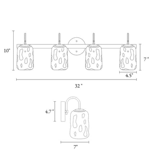dimension image slide 1 of 2, Modern Gold 2/4-Light Bathroom Vanity Light Textured Glass Wall Sconce