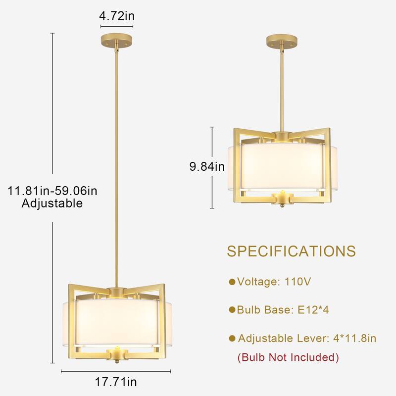 Modern 4 Light Pendant with Fabric Shade and Adjustable Height Metal Pole Light Bulb Not Included