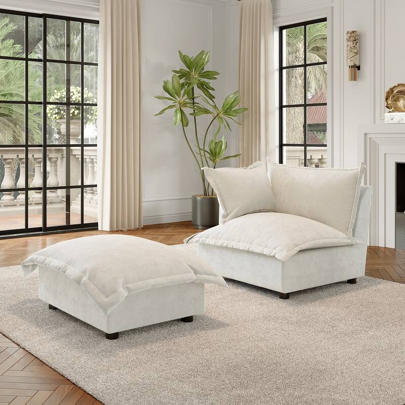 Modern Cloud Chaise Longue Accent Chair with Ottoman set