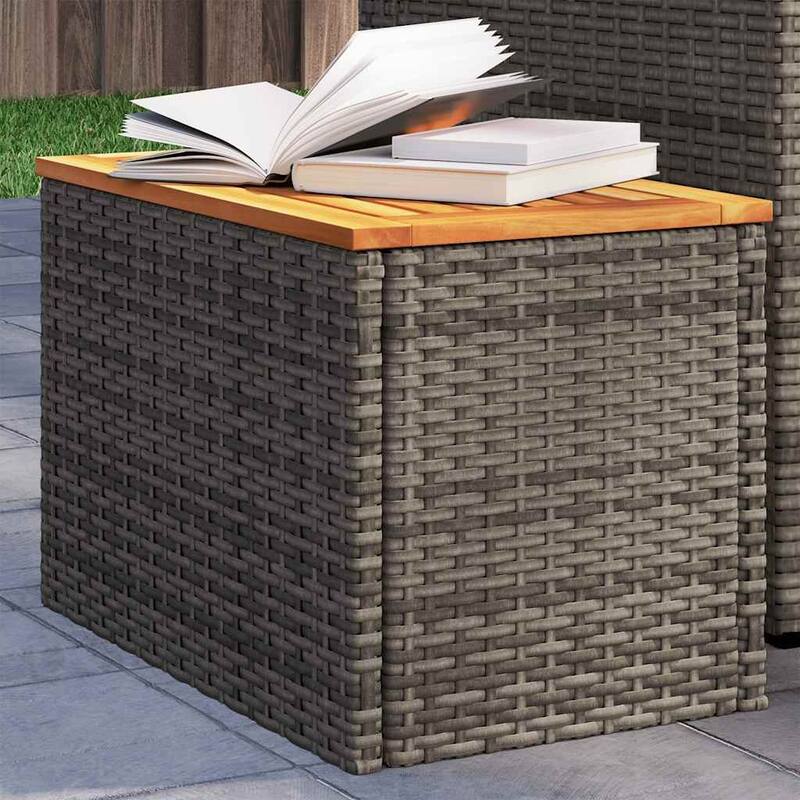 vidaXL Patio Side Tables Side Coffe Tea Table 2 Pcs Poly Rattan Solid Wood - 13.4 x 21.7 x 14.6 in - Gray