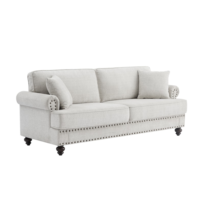 82" Chenille modern Upholstered Sofas 2 Seater Couches with Nails and Armrests (White)