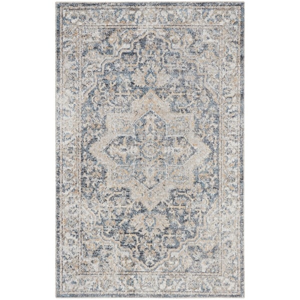 slide 2 of 13, Nourison Astra Machine Washable Distressed Area Rug 5'3" x 7' - Gray/Blue