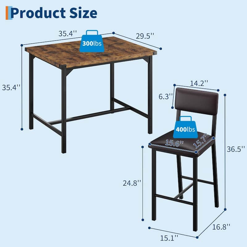 Dining Table Set, Counter Height Table with 4 Upholstered Bar Stools