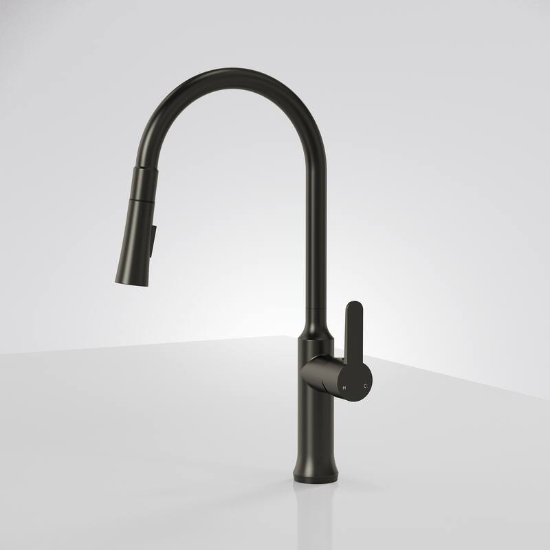 Single Handle Pull Down Kitchen Faucet with Sprayer Brass Swivels 360° Kitchen Faucet - Matte Black