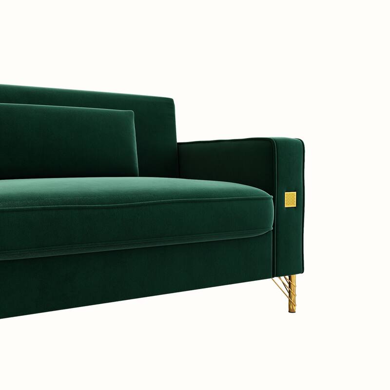 86-inch 2-seat Velvet Square Arm Upholstered Sofa with Two Waist Pillows