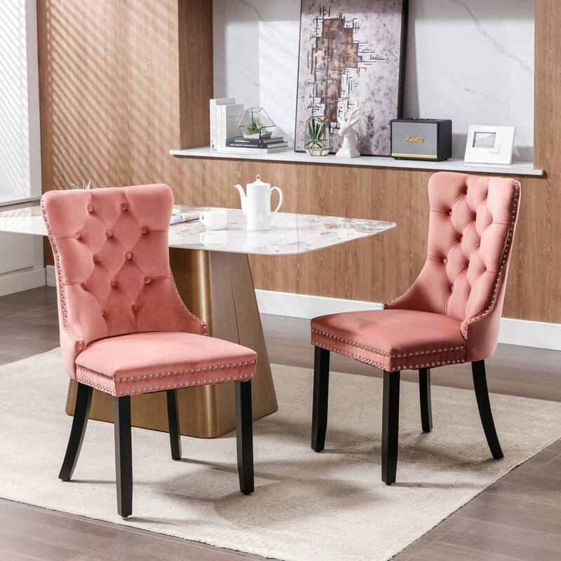Tufted Velvet Dining Chairs with Nailhead Trim (Set of 2)
