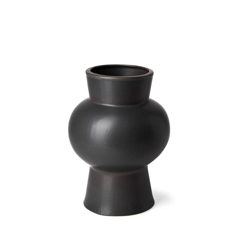 HomeRoots 9" Black Abstract Cylinder Ceramic Table Vase - 7" W x 11" H x 7" D