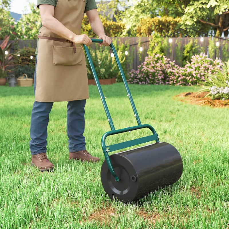 Outsunny 136.5 lbs Combo Push/Tow Lawn Roller Filled with 10 Gallons Sand or Water for the Garden, Φ12.5" x 19.75"