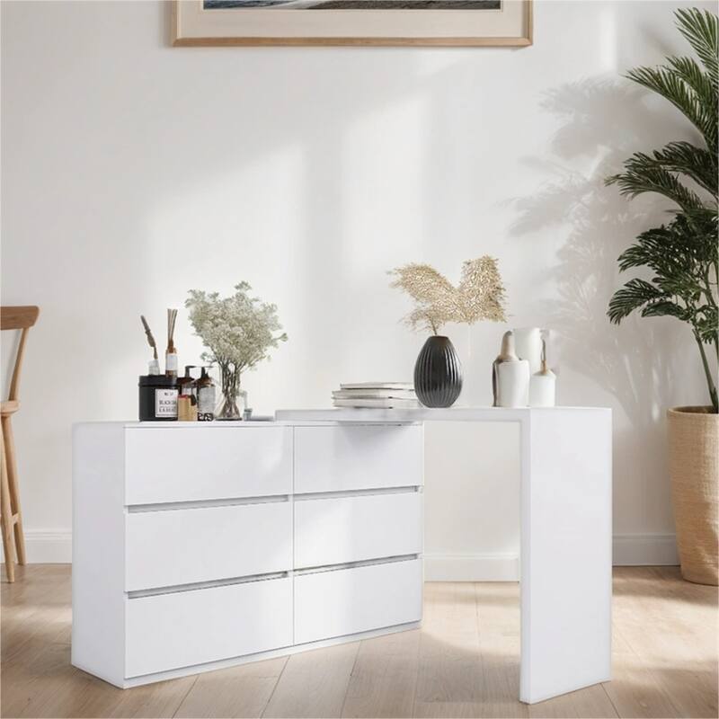 Extended Desktop 6 Drawers Storage Vanity without Handle
