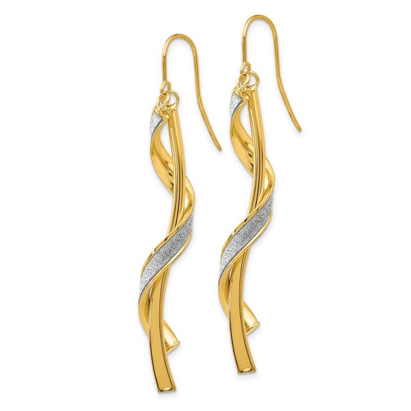Curata 14k Yellow Gold 60x4mm Twisted Glitter Infused Spiral Dangle Hook Earrings