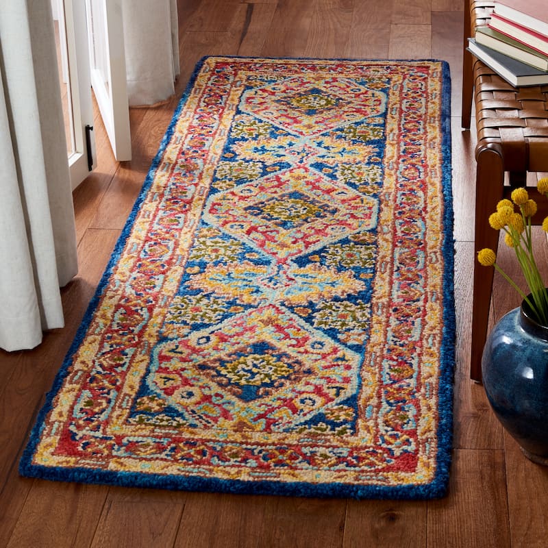 SAFAVIEH Handmade Aspen Anicette Bohemian Wool Rug - 2'3" x 7' Runner - Red/Blue