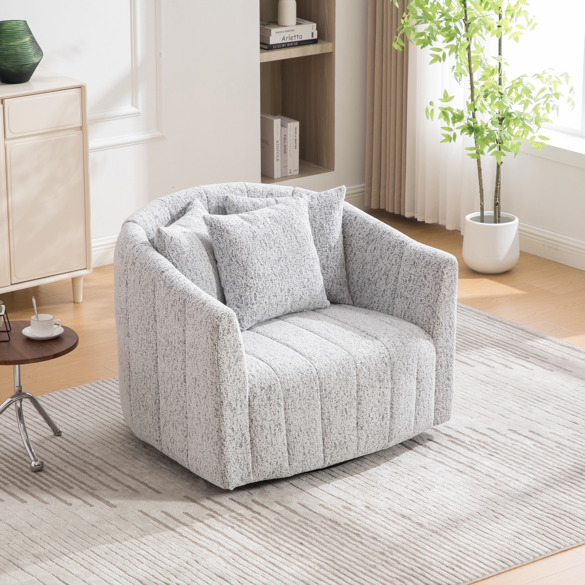 Rustic Upholstered Barrel Chair Accent Chair with 3 Pillows, Club Chair Side Chair Leisure Chair Armchair