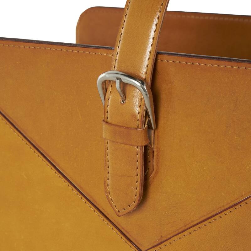 Brown or Black Leather Handmade Box Style Single Slot Decorative Magazine Holder with Detail Stitching and Curved Buckle Handles