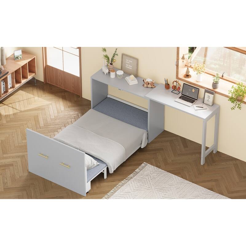Twin Size Murphy Cabinet Bed with Adjustable Position Desk