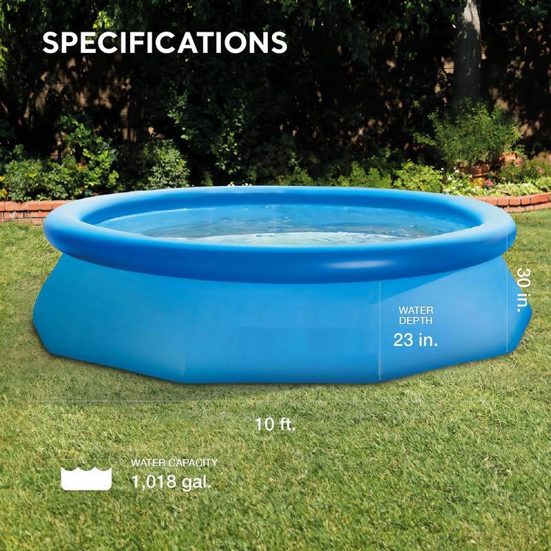 10ft Round Inflatable Pool w/Quick Setup & 23" Depth for Backyard - Blue