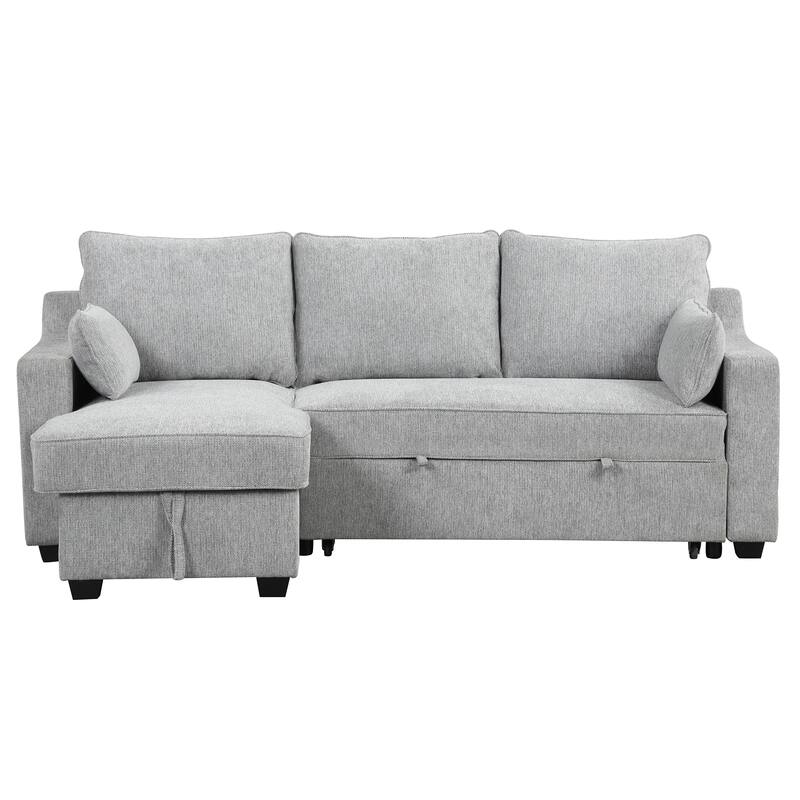 90" Convertible Sleeper Sofa with Storage Chaise, USB Ports, Storage Racks for Compact Spaces