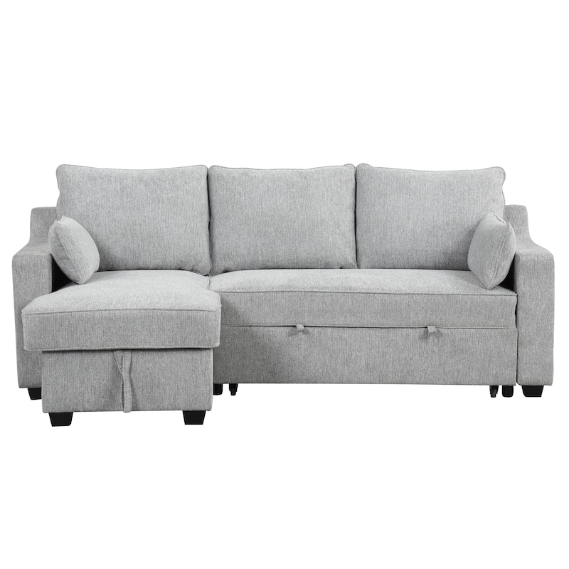 90"Pull Out Sleeper Sofa L-Shaped Couch Convertible Sofa Bed with Storage Chaise,Storage Racks and USB Ports