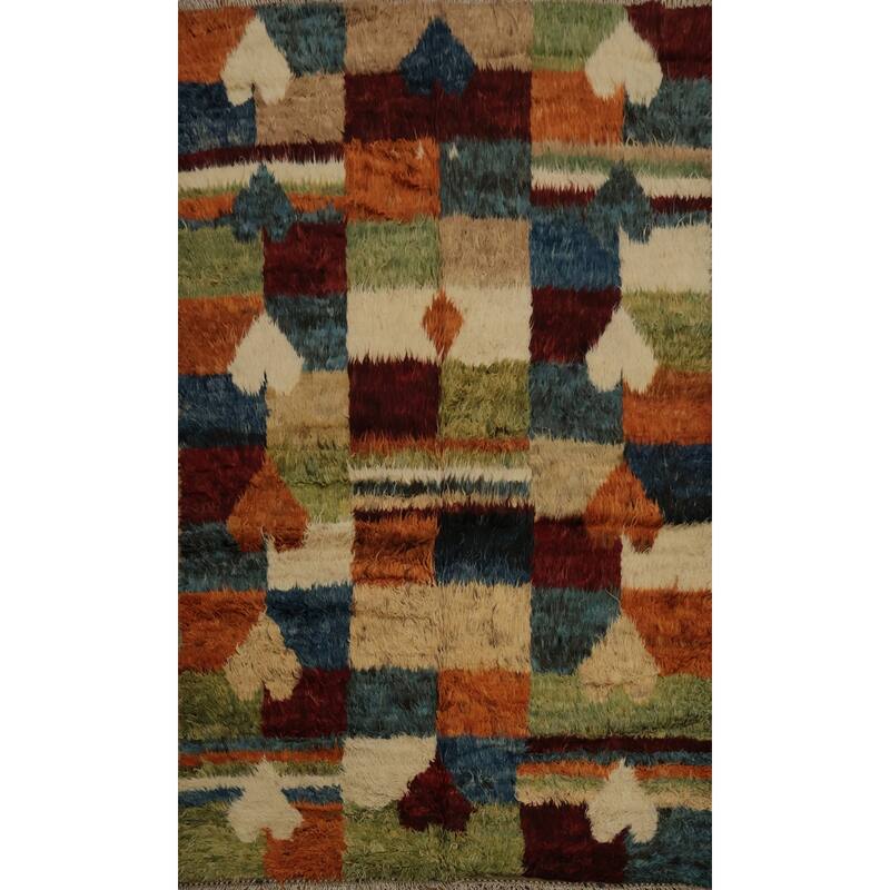 Hand Knotted Oriental 100% Wool Carpet Modern Geometric Multi-Colored Moroccan Area Rug - 9' 11'' X 6' 7''