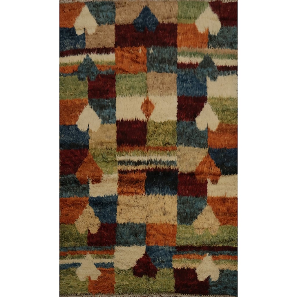 Hand Knotted Oriental 100% Wool Carpet Modern Geometric Multi-Colored Moroccan Area Rug - 9' 11'' X 6' 7''