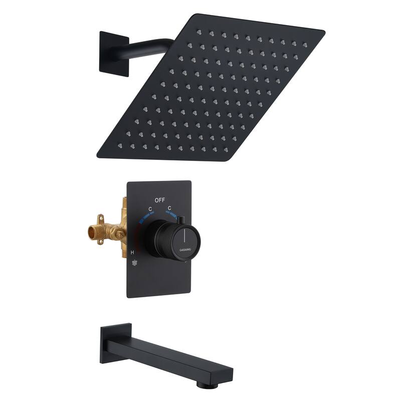 CASAINC 10 Inch Wall Mounted Shower System with Tub Spout & CUPC Certified Integrated Pressure Balancing Valve - Matte Black