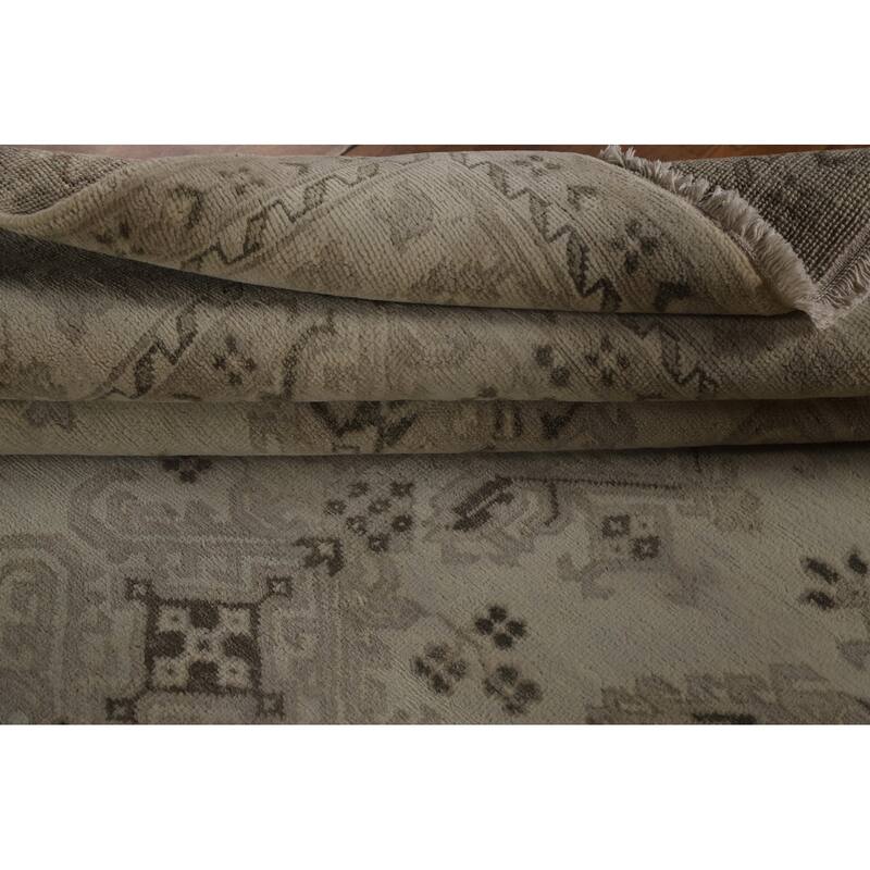 Beige Oushak Area Rug Hand-Knotted Wool Carpet - 7'10"x 9'7"