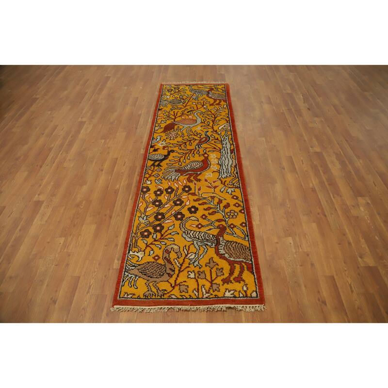 Hand Knotted Oriental 100% Wool Carpet Traditional Floral Oranges & Rust Ziegler Runner Rug - 8' 0'' X 2' 6''
