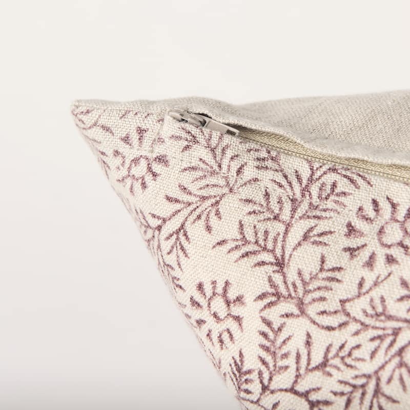 Jayne Beige w/ Merlot Print Linen Lumbar Decorative Pillow Cover