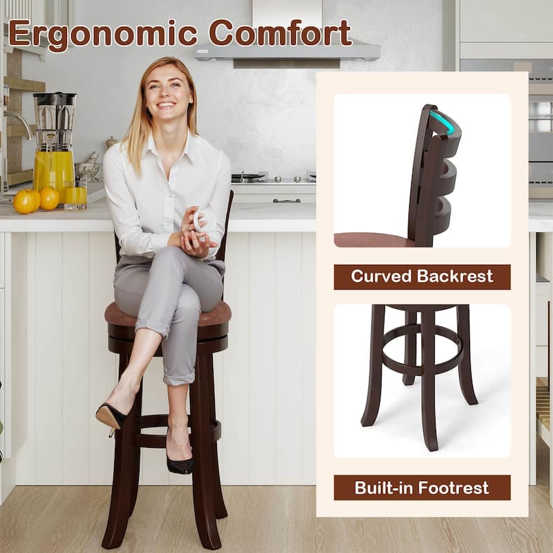 Costway 30” Bar Height Swivel Barstools Set of 2/4 with Back, Faux - Cappuccino
