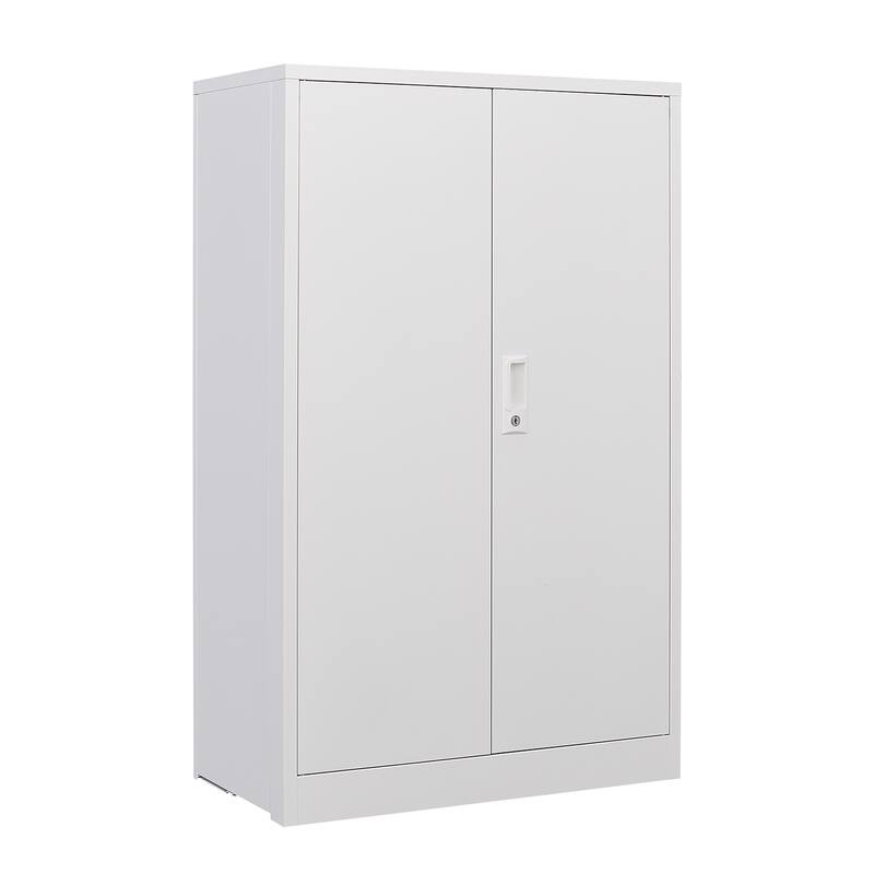 Anmytek White Metal Folding Storage Cabinet with Lock and Adjustable Shelves for Home Office Garage