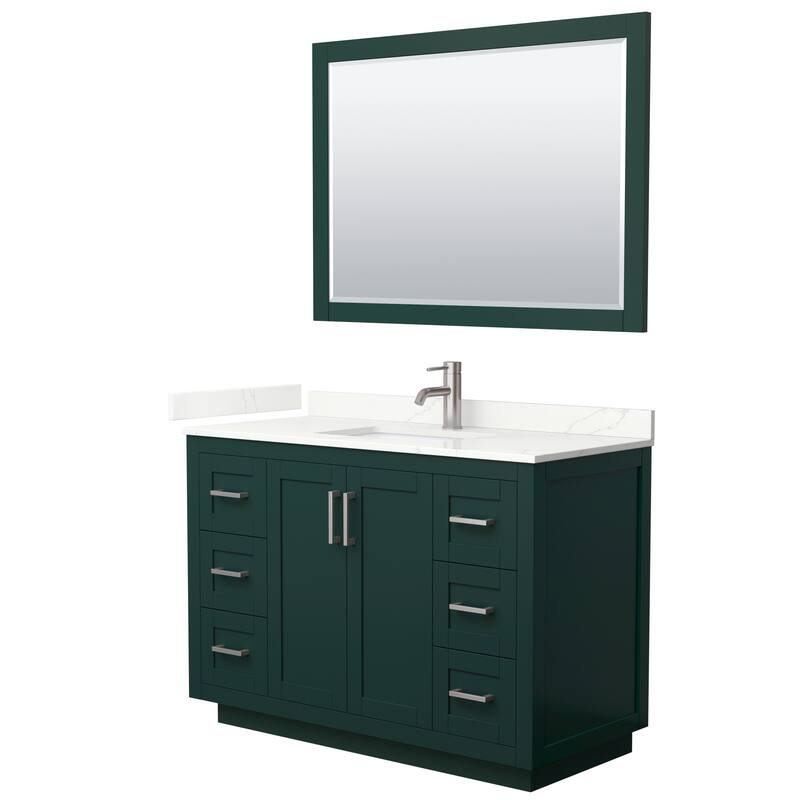 Miranda 48-inch Single Vanity, Quartz Top, 46-inch Mirror - Green, Nickel Trim, Giotto Quartz Top