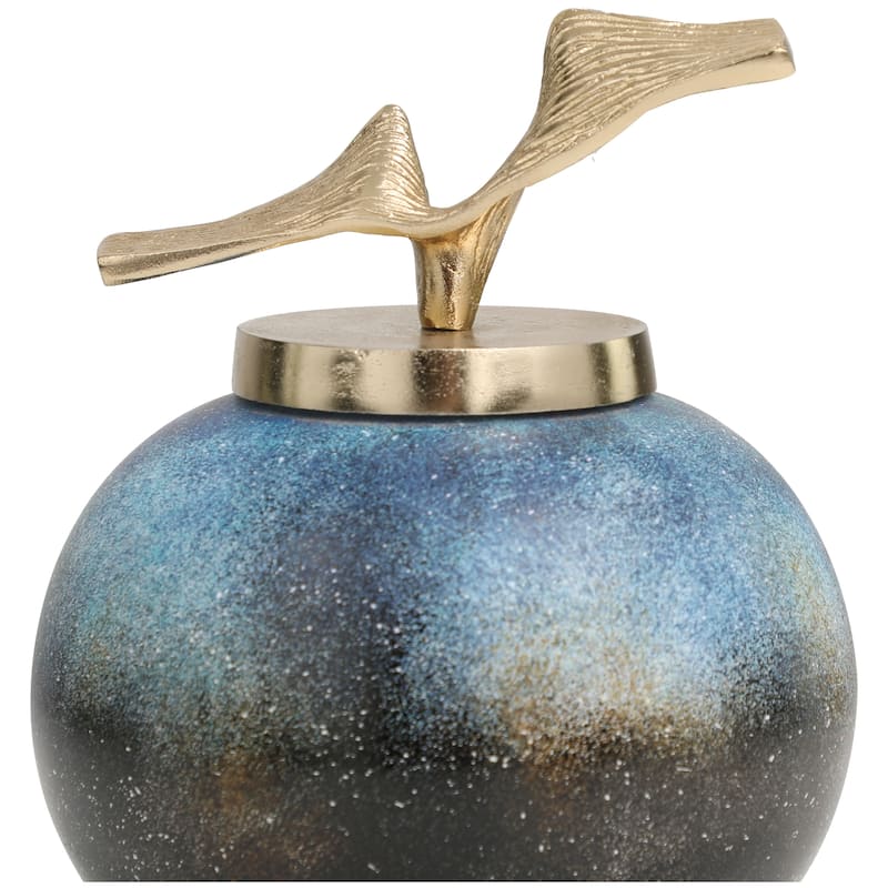 Blue Glass Galaxy Inspired Abstract Decorative Jars with Gold Wave Designed Top
