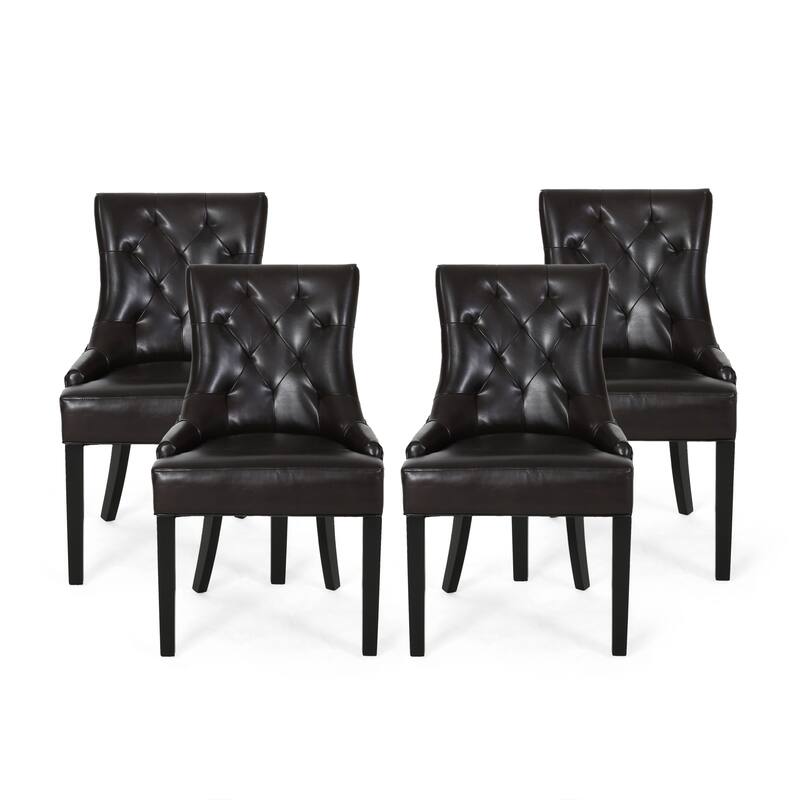 Hayden Contemporary Tufted Bonded Leather Dining Chairs (Set of 4) by Christopher Knight Home - Brown + Espresso