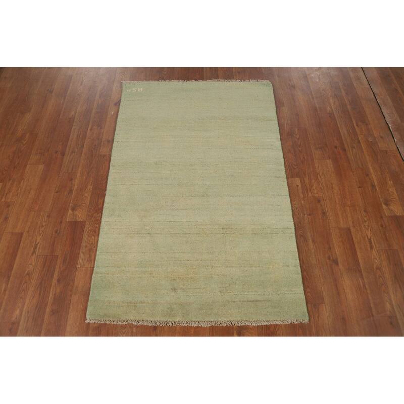 Gabbeh Modern Foyer Rug Handmade Green Accent Wool Carpet - 2'8"x 4'1"