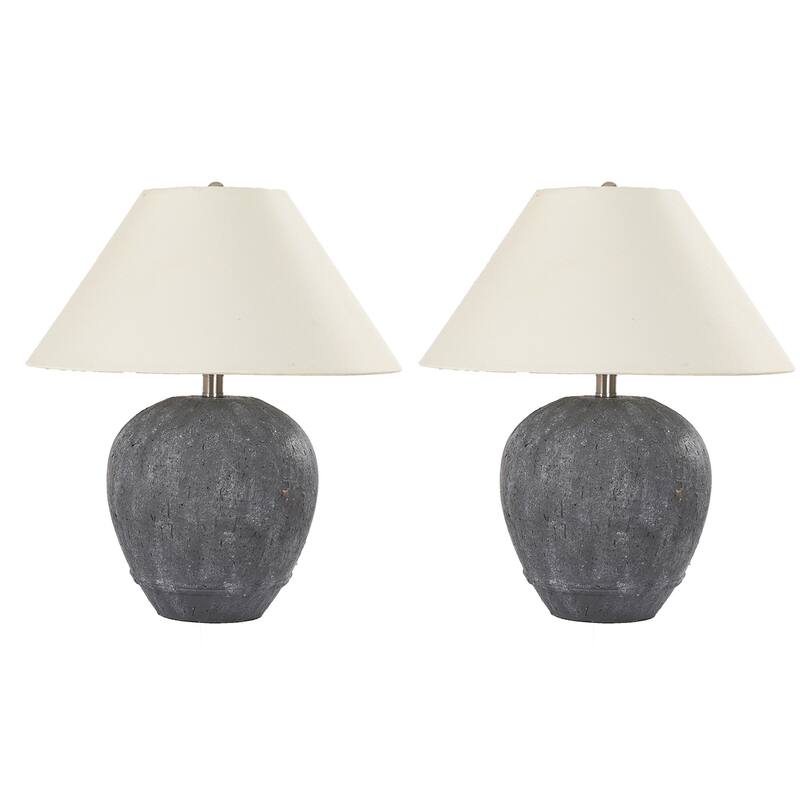 Modern Ceramic Table Lamp with Cone Linen Shade - Standard:18"Wx18"Dx21.1"H - Dark Grey-2SET